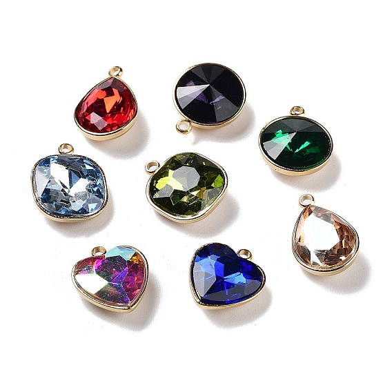 Граненые подвески стекла, с ионным покрытием(ip) золотистый 304 выводы из нержавеющей стали, разноцветные