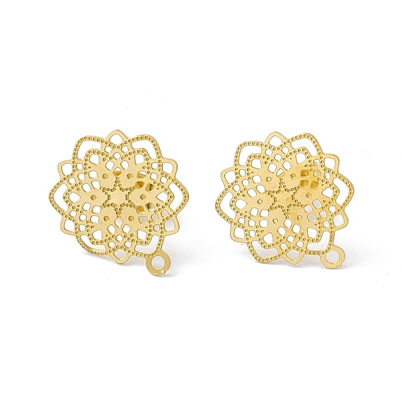 304 серьги-гвоздики из нержавеющей стали, полые цветок, с горизонтальной петлей