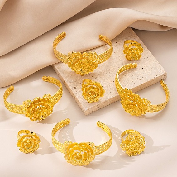 Наборы из цветочного сплава с браслетами-манжетами и кольцами