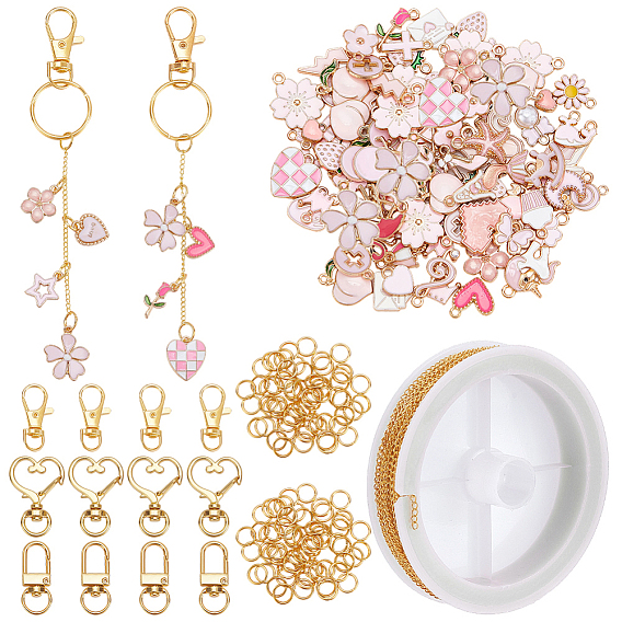 Наборы для изготовления ключей своими руками, Включите латунные витые цепи, сплав эмали цветочные кулоны, сплава брелок застежки, железа открыты кольца прыжок