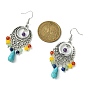 Natural Mixed Stone Beaded Long Drop Earrings, Tibetan Style Alloy Chandelier Earrings with Brass Pins