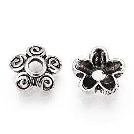 Tibetan Style 925 Sterling Silver Bead Caps, 5-Petal Flower, with S925 Stamp