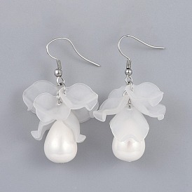 Petal Transparent Acrylic Dangle Earrings, with Teardrop Shell Pearl Beads and 316 Surgical Stainless Steel Earring Hooks, Packing Box