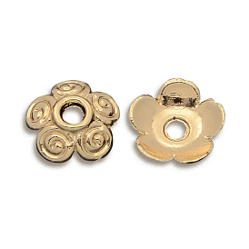 Chapeaux de perles de fleur en alliage sans nickel et sans plomb, plaqué longue durée, 10x3mm, Trou: 2mm