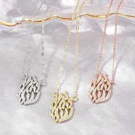Brass Micro Pave Clear Cubic Zirconia Flame Pendant Adjustable Slider Necklaces, Cadmium Free & Lead Free, Rack Plating, Long-Lasting Plated
