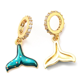 Real 18K Gold Plated Brass Micro Pave Cubic Zirconia Pendents, Lead Free & Cadmium Free, Fishtail