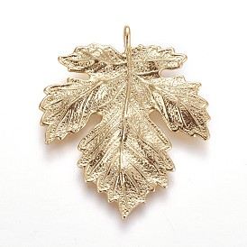 Autumn Theme Brass Pendants, Real 18K Gold Plated, Maple Leaf