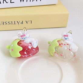 Opaque Acrylic Pendants, Strawberry with Rabbit