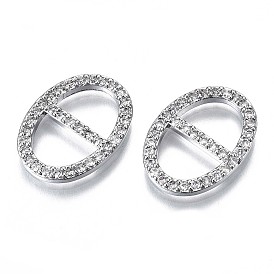 Латунные соединители звеньев микропаве, прозрачные кубические циркония, без кадмия, без никеля и без свинца, овальные