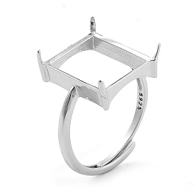 Регулируемый прямоугольник 925 компоненты кольца из стерлингового серебра, 4 настройки кольца зубца когтя