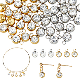 40 шт. 2 цветов подвески из нержавеющей стали со стразами, плоский круглый шарм