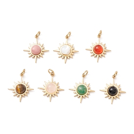 Natural Gemstone Pendants, with Ion Plating(IP) Golden Tone 304 Stainless Steel Findings, Dyed & Heated, Star