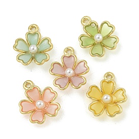 Alloy Resin Pendants, with ABS Imitation Pearl, Lead Free & Cadmium Free, Flower, Golden