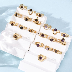 304 регулируемые открытые манжеты из нержавеющей стали, кольца с круглыми драгоценными камнями для женщин, ионное покрытие (ip), реальный 18 k позолоченный