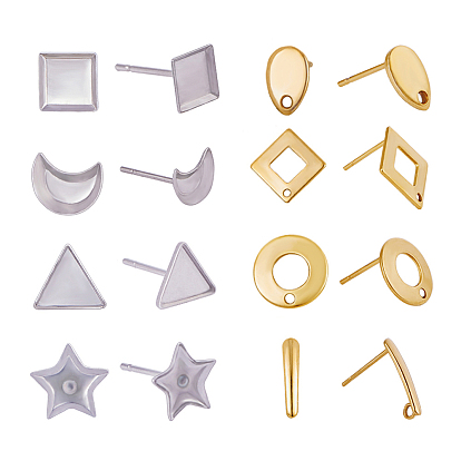 304 Stainless Steel Stud Earring Components, Mixed Shapes