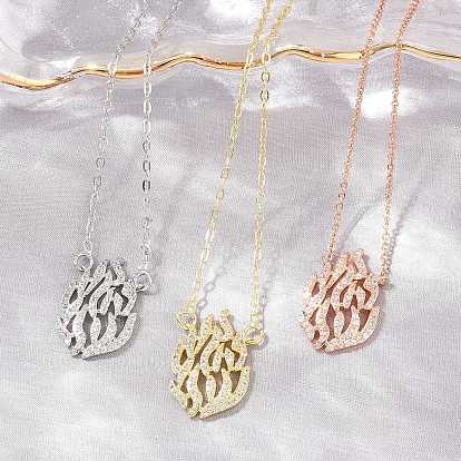 Brass Micro Pave Clear Cubic Zirconia Flame Pendant Adjustable Slider Necklaces, Cadmium Free & Lead Free, Rack Plating, Long-Lasting Plated