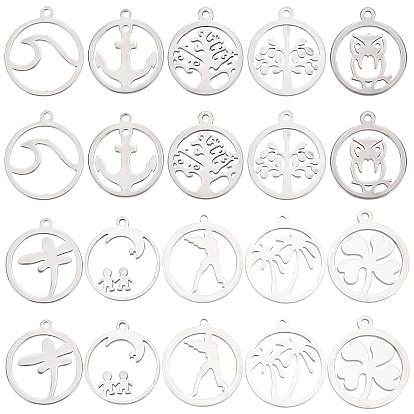 40Pcs 10 Style 304 Stainless Steel Pendants, Round Ring