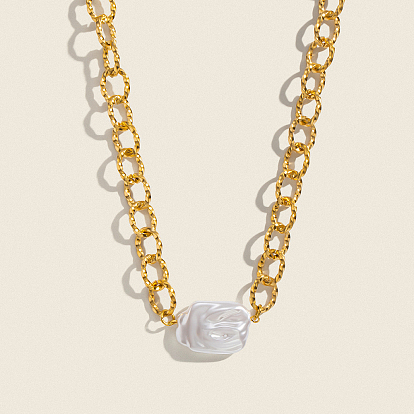 Элегантный кулон из натурального барочного пресноводного жемчуга 304 цепочка из текстурированной нержавеющей стали для женщин, белые