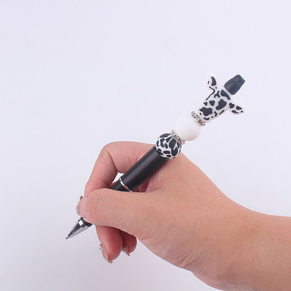 Plastic Ball-Point Pen, Beadable Pen, for DIY Personalized Pen with Silicone Cow Beads