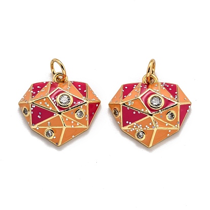 Brass Cubic Zirconia Pendants, Long-Lasting Plated, with Enamel, Heart