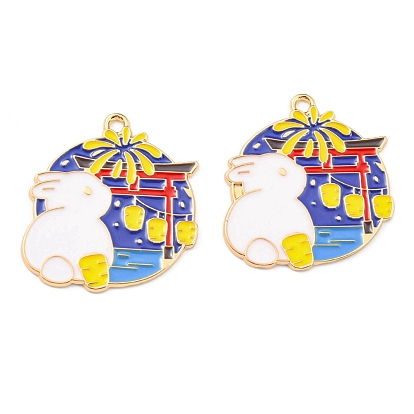 Alloy Enamel Pendants, Golden, Rabbit Charm