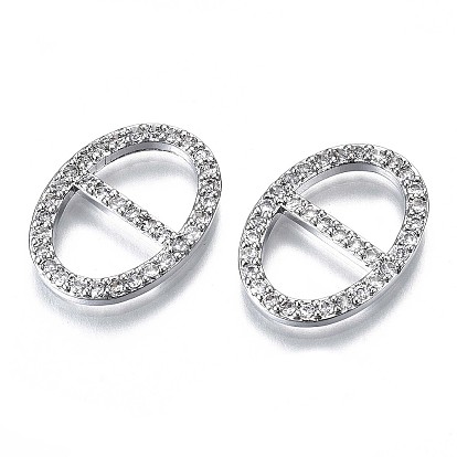 Латунные соединители звеньев микропаве, прозрачные кубические циркония, без кадмия, без никеля и без свинца, овальные