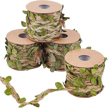 Polyester Leaf Trim Ribbon, with Jute Twines