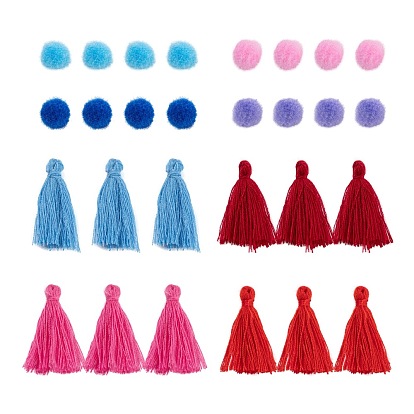 DIY Jewelry Making Kits, Including 80Pcs Handmade Polycotton(Polyester Cotton) Tassel Decorations and 80Pcs Doll Craft Pom Pom Yarn Pom Pom Balls