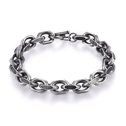 Retro 304 Stainless Steel Cable Chain Bracelets, with Toggle Clasps