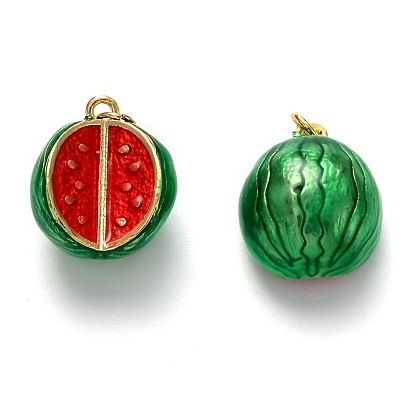 Brass Enamel Pendants, Long-Lasting Plated, with Jump Ring, Watermelon Shape, Real 18K Gold Plated