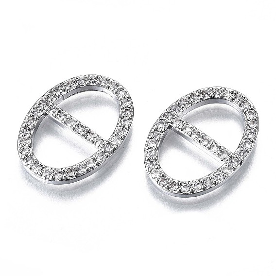 Латунные соединители звеньев микропаве, прозрачные кубические циркония, без кадмия, без никеля и без свинца, овальные