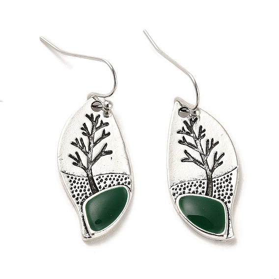 Серьги с подвесками в форме листа с эмалью дерева, длинные серьги-капли из цинкового сплава для женщин
