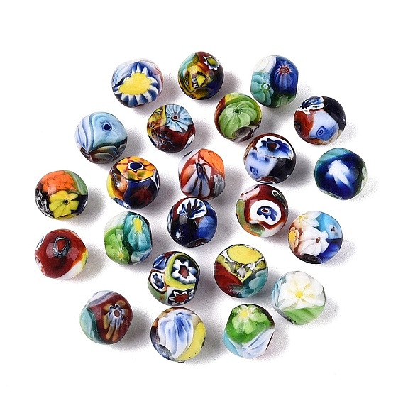 Ручной Millefiori Стеклянные круглые бусины, шевронные бусины