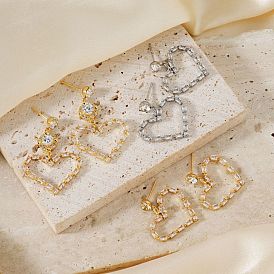 Элегантные медные серьги-гвоздики в форме сердца из циркония, Минималистичные роскошные ювелирные аксессуары