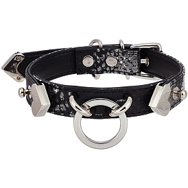 Snakeskin Print PU Leather Choker Necklaces with Alloy Rings for Women, Platinum