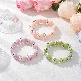 3Pcs 3 Colors Acrylic & CCB Beaded Stretch Bracelets for Women, Heart