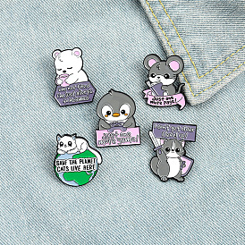 Cute Animal Brooch Pins with Letters - Bear, Penguin and Mouse Badge