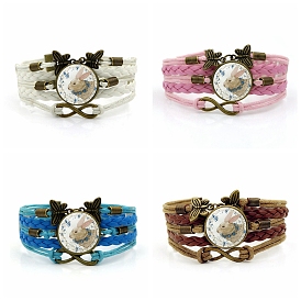 Bracelet multi-rangs à maillons de verre motif lapin de pâques, bracelet large tressé papillon et infini en alliage pour femme