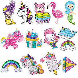 Unicorn/Mermaid/Rainbow DIY Diamond Painting Sticker Kit, Including Resin Rhinestones Bag, Diamond Sticky Pen, Tray Plate and Glue Clay
