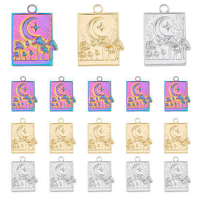 18шт 3 цветное ионное покрытие (ip) 304 большие подвески из нержавеющей стали, прямоугольник с луной и грибом