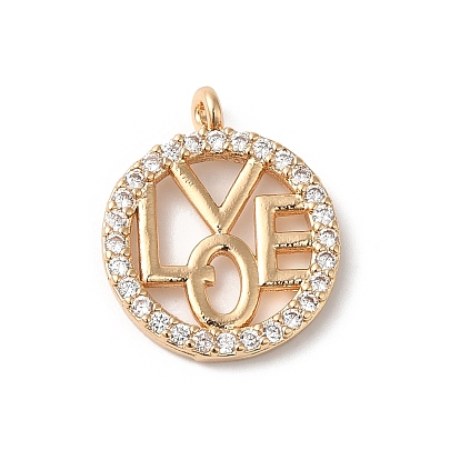 Латунные микропаве прозрачные подвески с фианитом, плоские круглые с любовью
