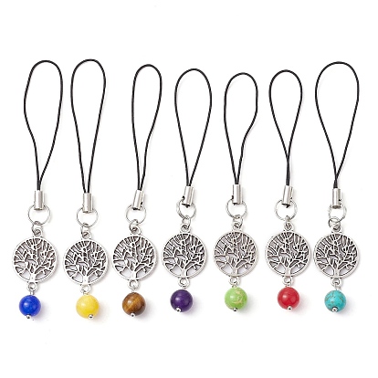 Natural & Synthetic Gemstone  Mobile Straps, with Alloy Charms, Tree of Life