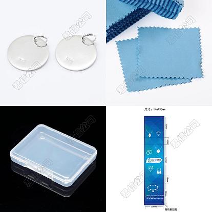 4Pcs 925 Sterling Silver Pendants, Blank Flat Round Charms, with Jump Ring & 925 Stamp, 1Pc Suede Fabric Square Silver Polishing Cloth