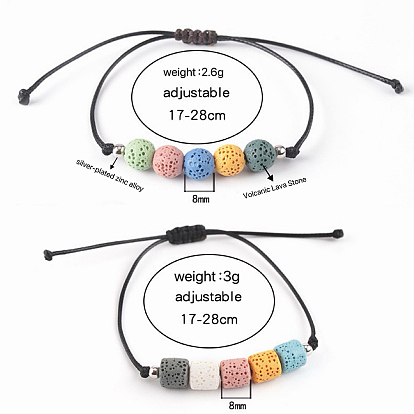 Bohemian Adjustable Handmade Dyed Natuarl Lava Rock Braided Bead Bracelets for Women