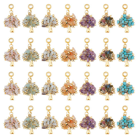 28 шт. 7 стили тибетский стиль сплава драгоценных камней европейские подвески с подвесками, подвеска в виде дерева с большой дыркой, античное золото 