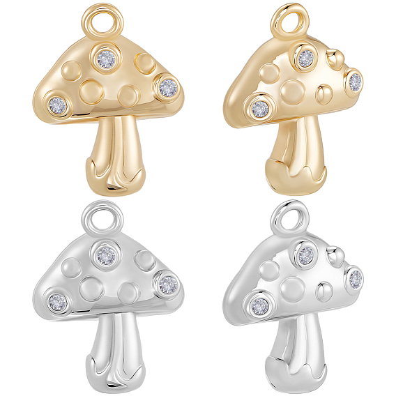 8 шт 2 цвета кулоны из латуни, микропаве, циркония, грибы чары