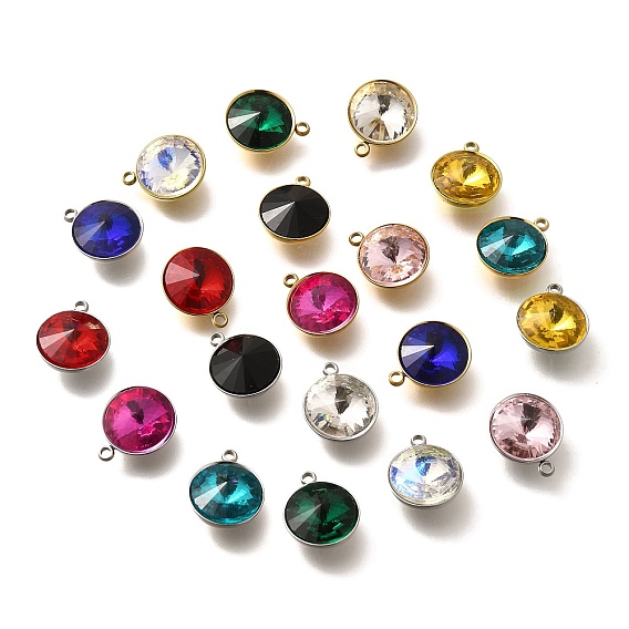 304 подвески из нержавеющей стали, со стразами, реальный 18 k позолоченный, ионное покрытие (ip), плоско-круглые