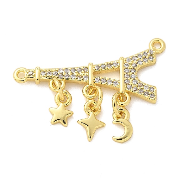 Шармы-соединители из латуни с микропаве из кубического циркония, пирамида и звезды и луна, стойки покрытие, долговечный, без свинца и без кадмия