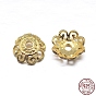 Real 18K Gold Plated 4-Petal 925 Sterling Silver Bead Caps, Flower, 7x3mm, Hole: 1mm, about 90pcs/20g