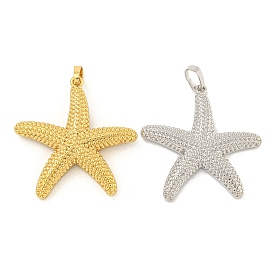 Rack Plating Brass Pendants, Cadmium Free & Lead Free, Long-Lasting Plated, Starfish Charms